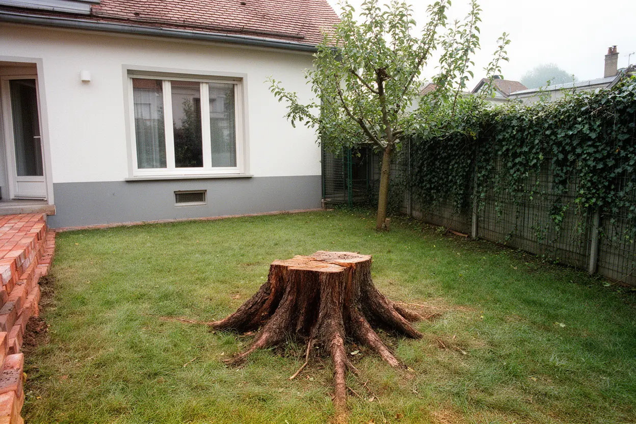 Souche de résineux avant rognage à Colmar