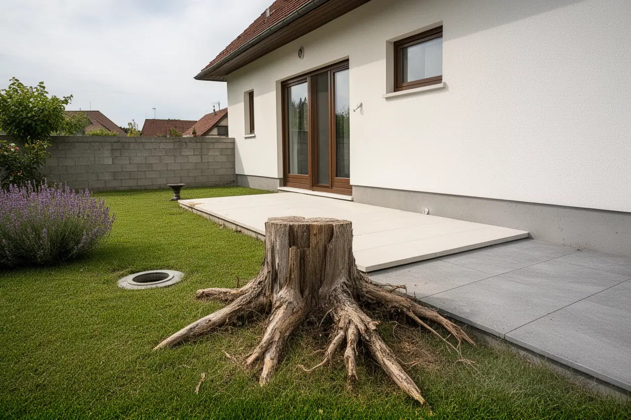 Souche sur future terrasse à Horbourg-Wihr